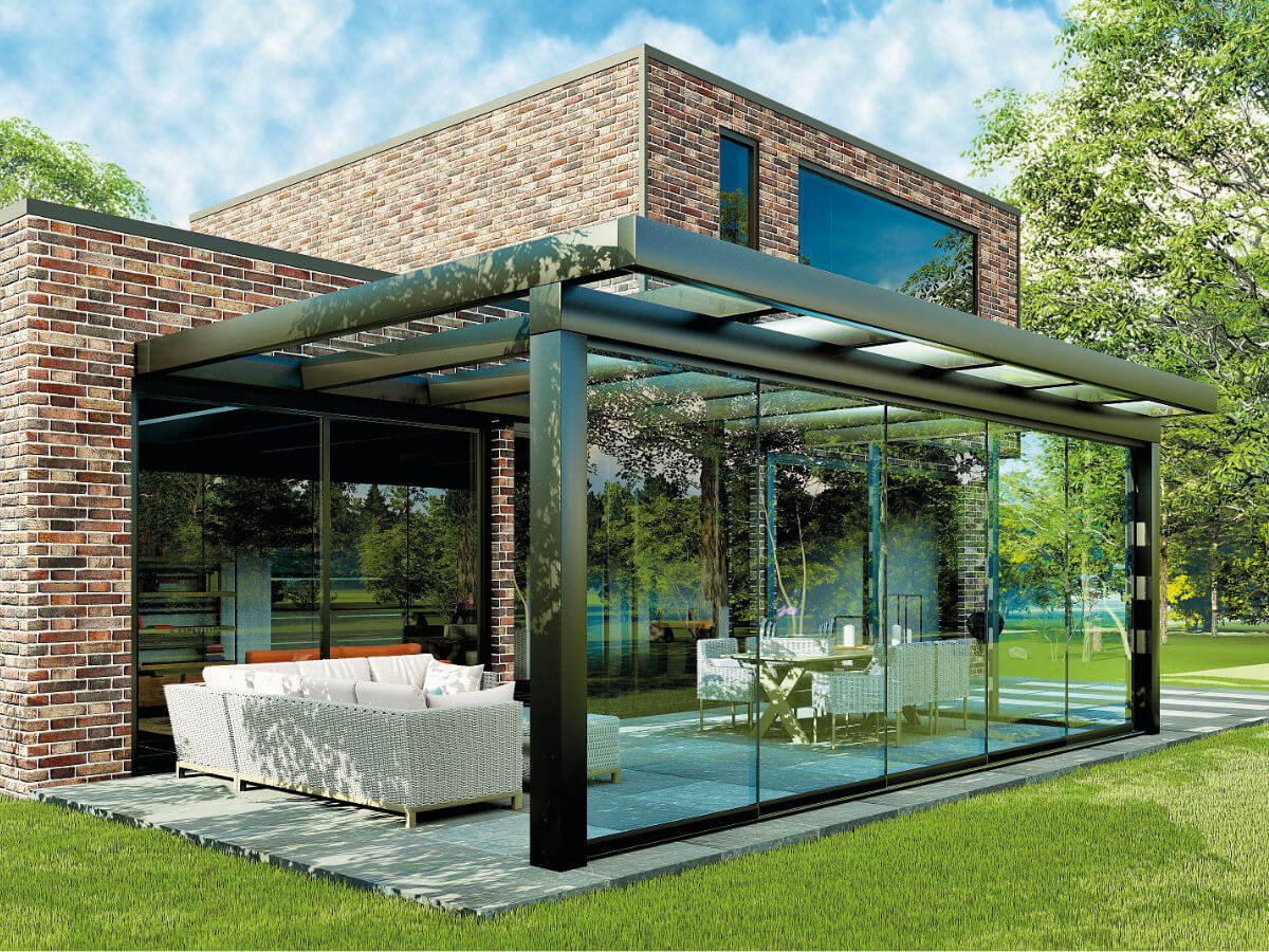 Terrassenüberdachung 16 Terrassenüberdachung Ultraline in Anthrazit mit Glasschiebeelementen